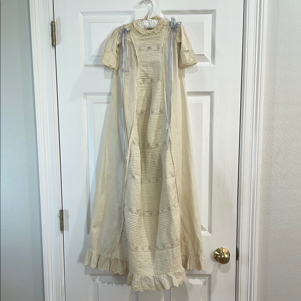 Antique pre 1890 christening gown long baptism dress Vintage Lace one size